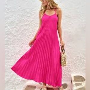 Sam Edelman Hammered Satin Plissé Hot Pink Dress.Excellent Condition,size Medium